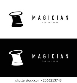 black hat magician logo simple design illustration template typical appearance of magician with hat