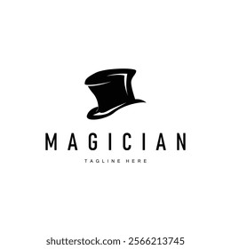 black hat magician logo simple design illustration template typical appearance of magician with hat