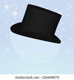 Black  hat on snowflake background. vector illustration