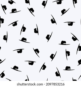 Black hat on a white background, vector pattern for decor, fabric, textile, paper