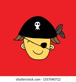 
Black hat pirate with a red background