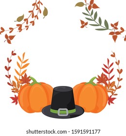 Black hat and pumpkins of thanksgiving day design, Autumn season holiday greeting and traditional theme Vector illustration