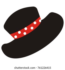Black hat with red bow, vector icon
