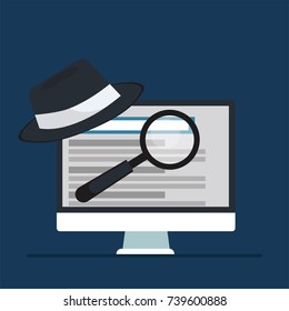 Black hat seo banner. Magnifier, and other search engine optimization tools and tactics. Vector flat illustration