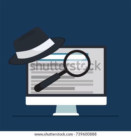 Black hat seo banner. Magnifier, and other search engine optimization tools and tactics. Vector flat illustration