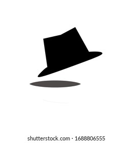 The black hat is tilted. shadow under the hat part. white background