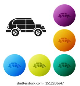 Black Hatchback car icon isolated on white background. Set icons colorful circle buttons. Vector Illustration