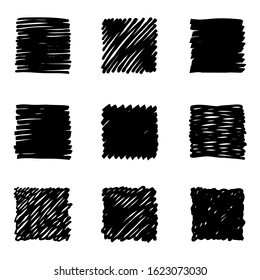 Black hatched square, texture sketch.