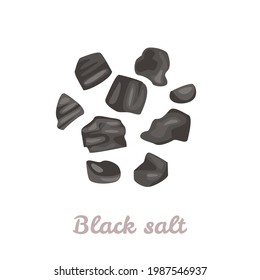Black Hawaiian lava salt isolated on white. Vector illustration, icon. Black rock salt. Cartoon flat style.