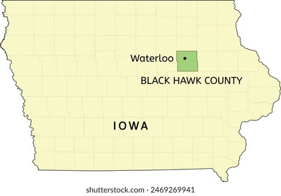 Black Hawk County and city of Waterloo location on Iowa state map