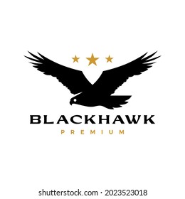 black hawk eagle flying roar star logo vector icon illustration