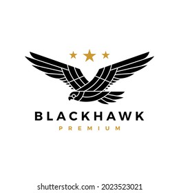 black hawk eagle flying roar star logo vector icon illustration