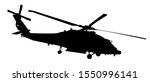 Black Hawk style helicopter silhouette in black isolated on white background, vector graphic