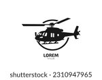 Black Hawk style helicopter silhouette in black isolated on white background and vector graphic