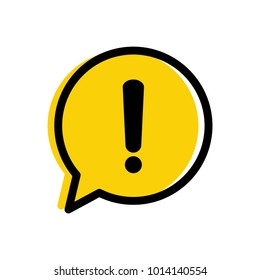 Black hazard warning attention sign or exclamation symbol in a yellow speech bubble icon vector illustration flat style on white background
