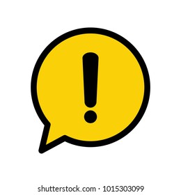 Black hazard warning attention sign or exclamation symbol in a yellow speech bubble icon vector illustration flat style on white background