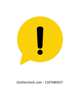 Black hazard warning attention sign or exclamation symbol in a yellow speech bubble icon vector illustration flat style on white background