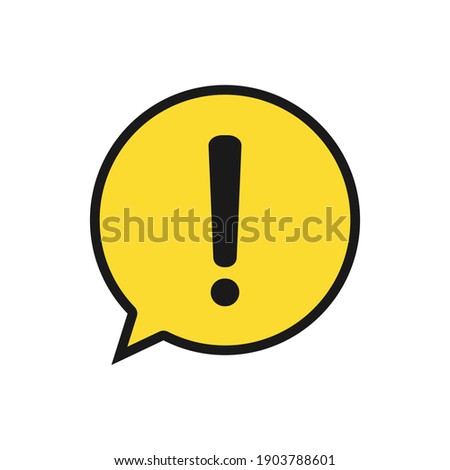 Black hazard warning exclamation sign in yellow speech bubble. Warning hazard chat symbol. Vector isolated on white.