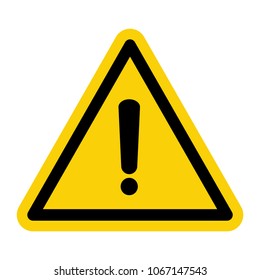 Black hazard warning icon. Danger warning attention symbol, caution sign in yellow triangle isolated vector illustration flat style on white background