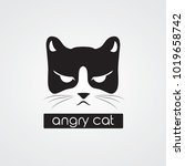 Black head of angry cat - logo vector illustration