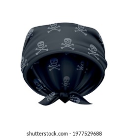 Black head bandana with pirate pattern realistic vector illustration