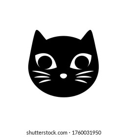 Black head of Cat on white background. Vector illustration. Cute icon. Animal silhouette.