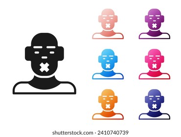 Black Head of deaf and dumb guy icon isolated on white background. Dumbness sign. Disability concept. Set icons colorful. Vector