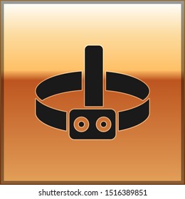 Black Head flashlight icon isolated on gold background. Tourist head flashlight. Camping head light.  Vector Illustration
