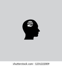 Black Head with globe. Modern flat design for mobile and web design.Vector isolated illustration