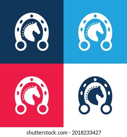 Black Head Horse In A Horseshoe blue and red four color minimal icon set