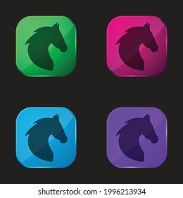 Black Head Horse Side View With Horsehair four color glass button icon