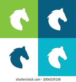 Black Head Horse Side View With Horsehair Flat four color minimal icon set