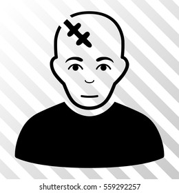 Black Head Hurt interface pictogram. Vector pictogram style is a flat symbol on diagonal hatch transparent background.