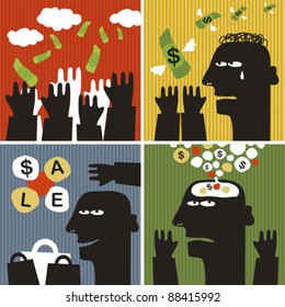 Black head man #5. Vector illustration about money.
