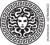 black head medusa circle logo