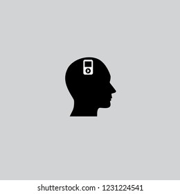 Black Head with mobile play. Modern flat design for mobile and web design.Vector isolated illustration
