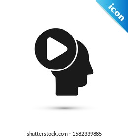 Black Head people with play button icon isolated on white background.  Vector Illustration