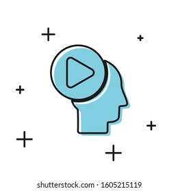 Black Head people with play button icon isolated on white background.  Vector Illustration
