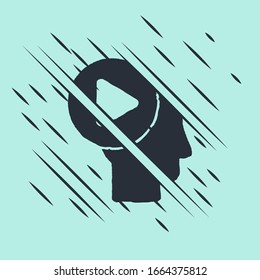 Schwarze Kopf Menschen mit Spielknopf Symbol einzeln auf grünem Hintergrund. Glitzer Stil. Vektorillustration-Illustration