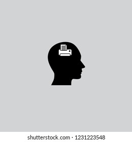 Black Head with printer. Modern flat design for mobile and web design.Vector isolated illustration