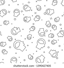 Black Head silhouette with cloud icon isolated seamless pattern on white background. Dreaming sign. Vector Illustration