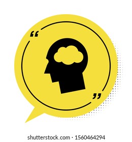 Black Head silhouette with cloud icon isolated on white background. Dreaming sign. Yellow speech bubble symbol. Vector Illustration