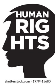 Black head silhouette with human rights copy. Vector illustration.