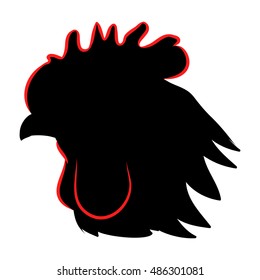 Black head silhouette of a rooster with a red crest, abstract vector illustration on white background the head of a chicken
