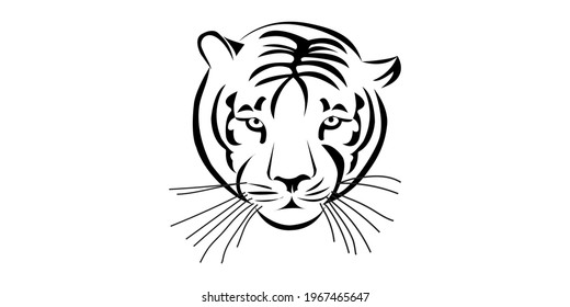 Black head of a water tiger; animal portrait, illustration for black water tiger chinese calendar - new year zodiac poster.