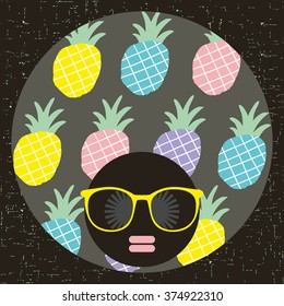 Black head woman with cool pattern on her hair. Vector illustration.