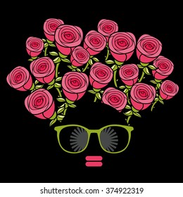 Black head woman with cool pattern on her hair. Vector illustration.
