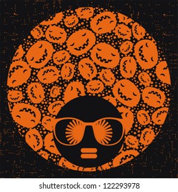 Black head woman with strange pattern hair. Vector illustration.