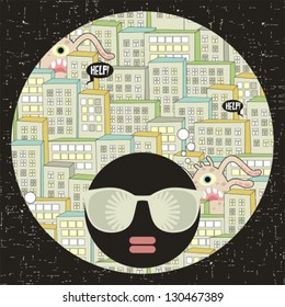 Black head woman with strange pattern hair. Vector illustration.