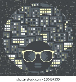 Black head woman with strange pattern hair. Vector illustration.